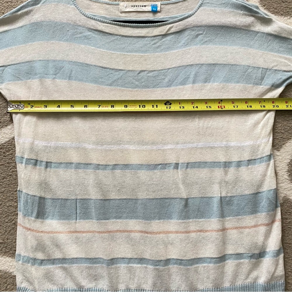 Sparrow Anthropologie Linen Boat Neck Sweater Cream Blue Stripes Size XS - Picture 8 of 9